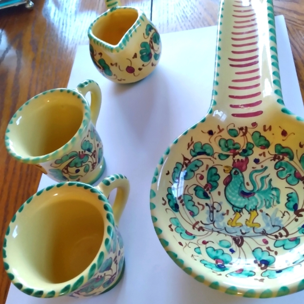 4 piece vintage ceramic labor deruta set. Autographed